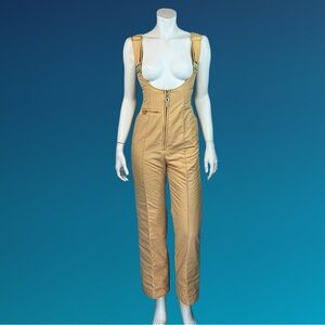 70s Tan Womens Ski Jumpuit  / Ladies Overall Skiwear Pants  / XS S